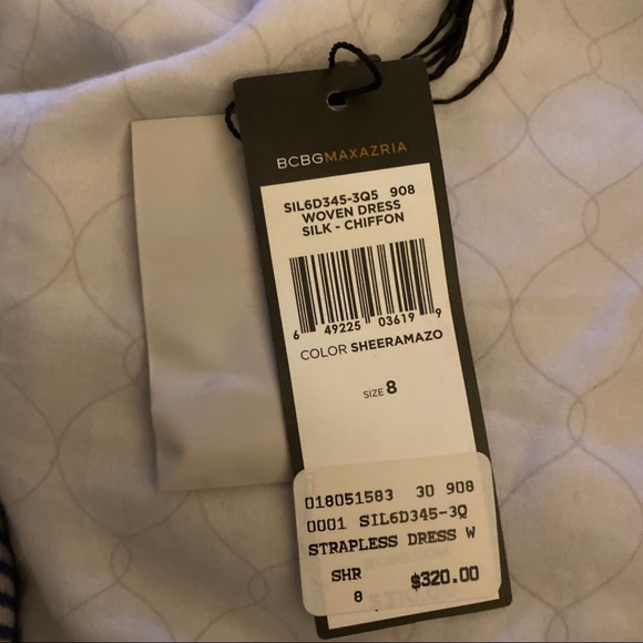 BCBGMAXAZRIA EMERALD GREEN/BLUE SILK CHIFFON WOVEN STRAPLESS MINI COCKTAIL DRESS - Picture 10 of 14